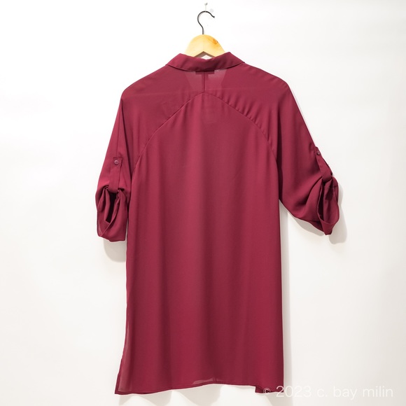 Alfani tunic from Macys, malbec sheer button down, never worn, tags attached - Picture 2 of 5